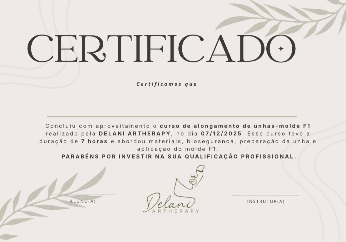 Modelo do Certificado Delani Artherapy